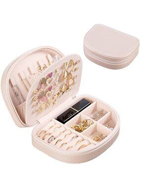 Travel Jewelry Box Organizer Case Necklace Ring Earring Storage Faux Leather